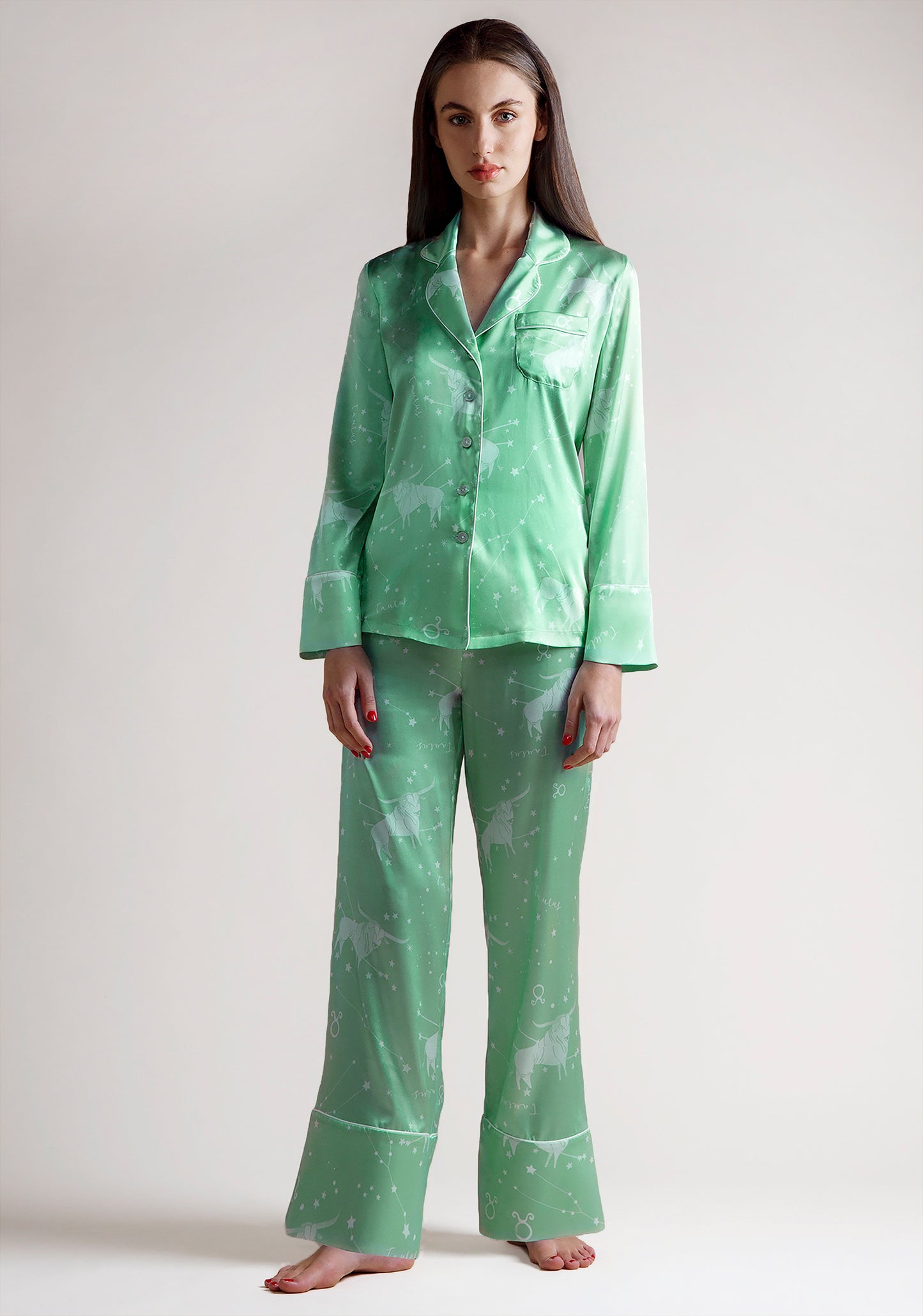 Tantalizing Taurus Silk Long Pants & Shirt Set