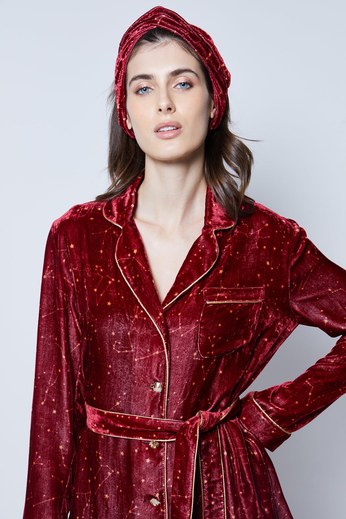 Ruby Red Print Velvet Pyjama Set