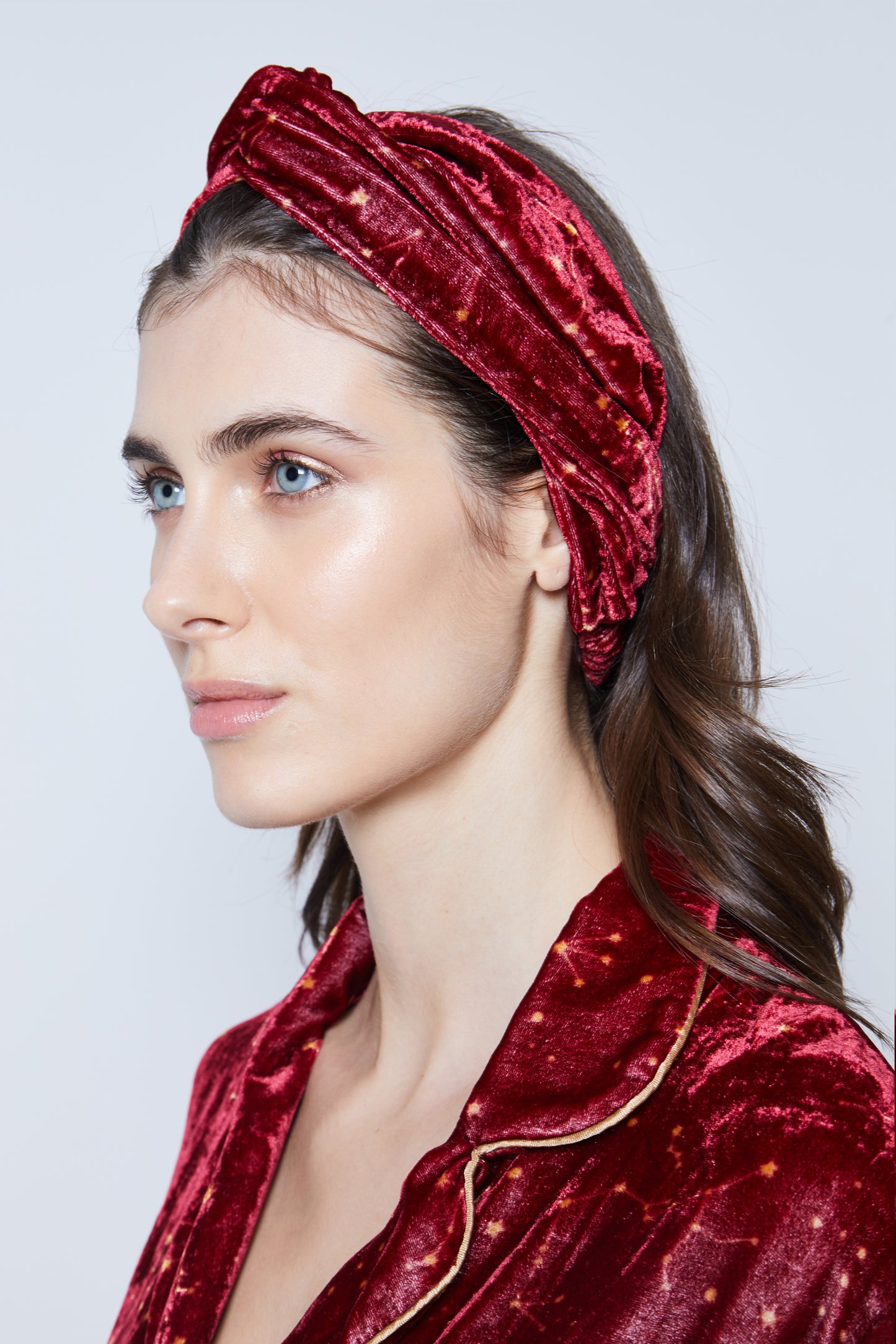 Knotted Ruby Red Print Velvet Headband
