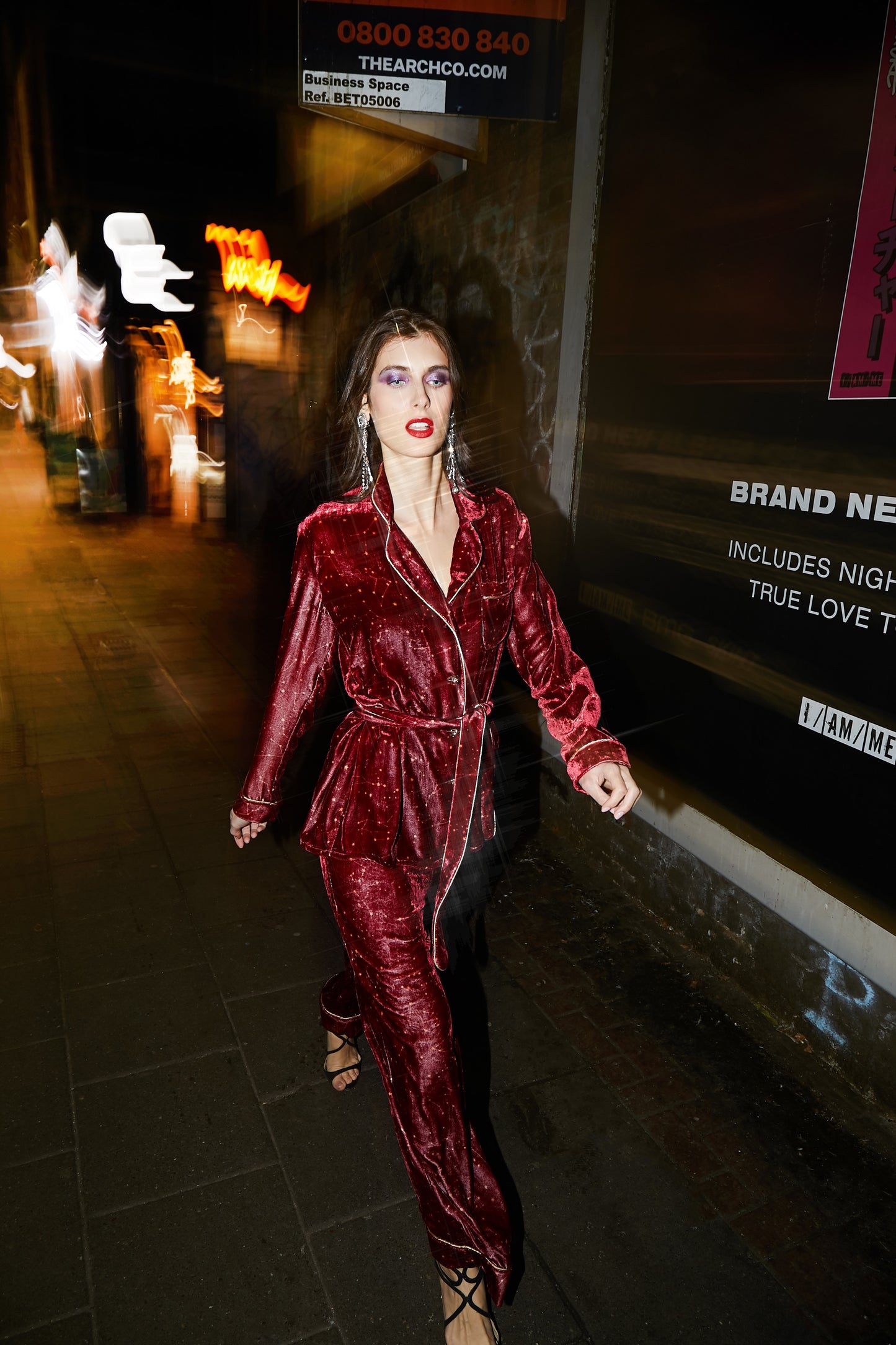 Ruby Red Print Velvet Pyjama Set