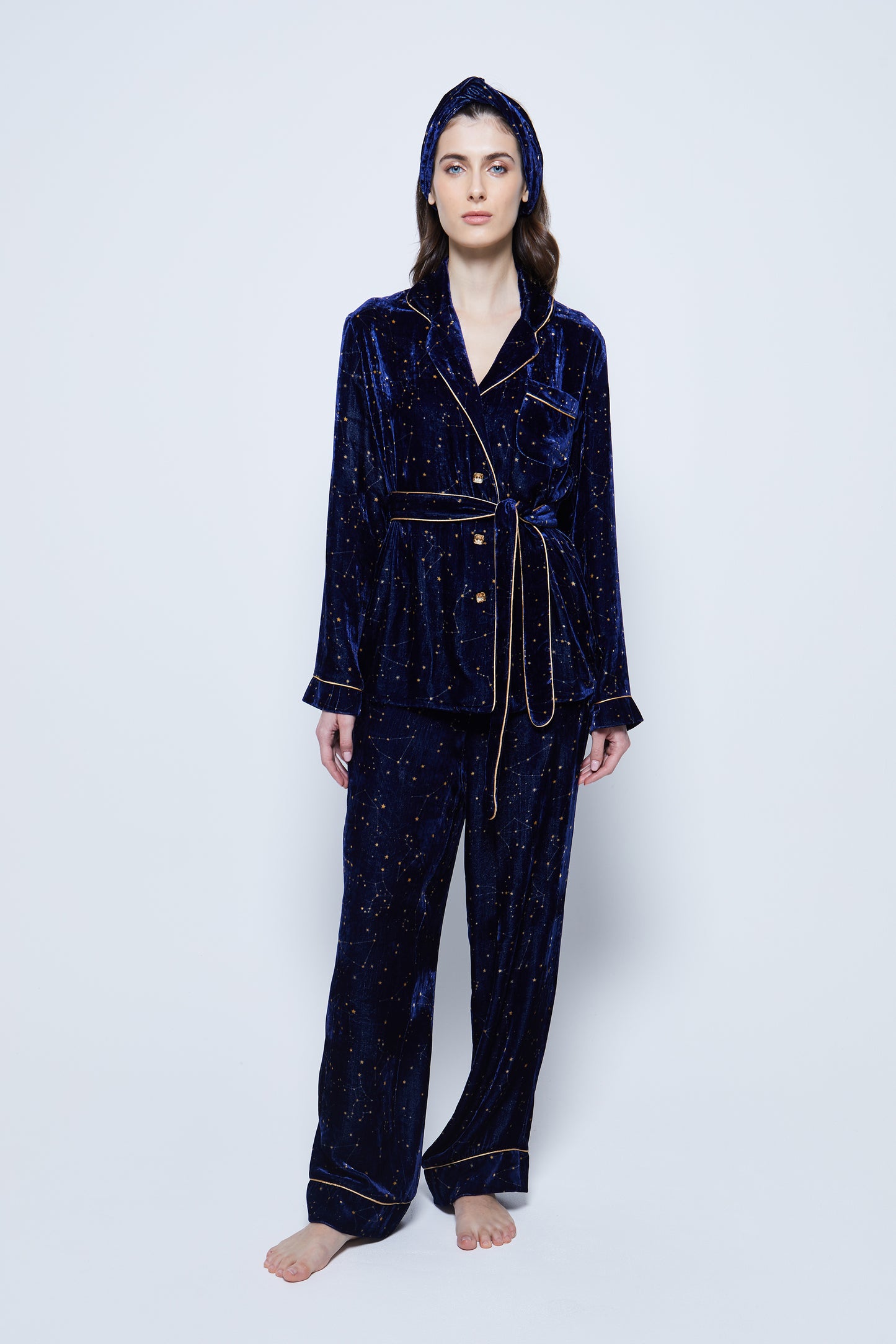 Sapphire Blue Print Velvet Pyjama Set
