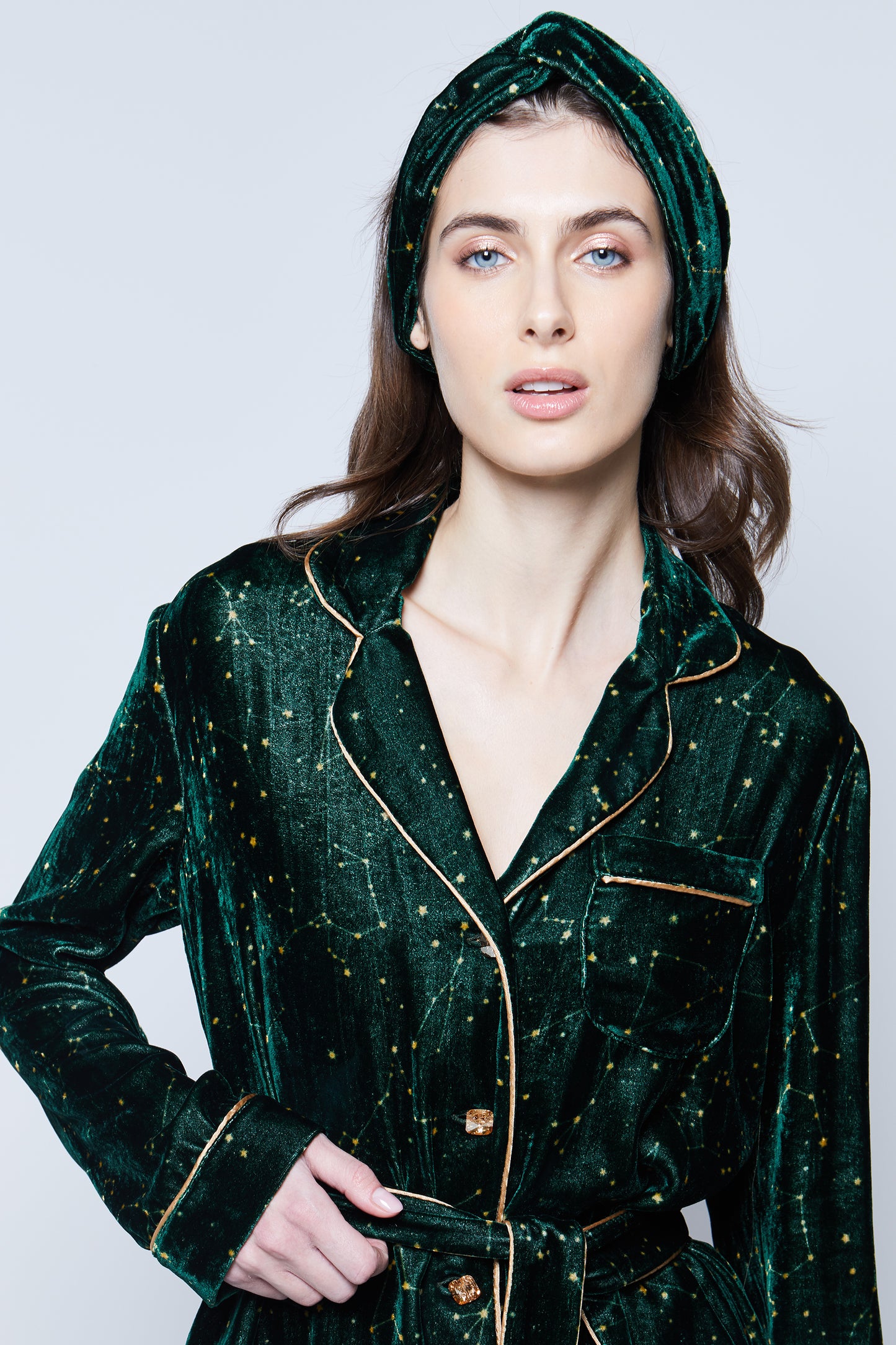 Emerald Green Print Velvet Pyjama Set