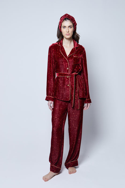 Ruby Red Print Velvet Pyjama Set
