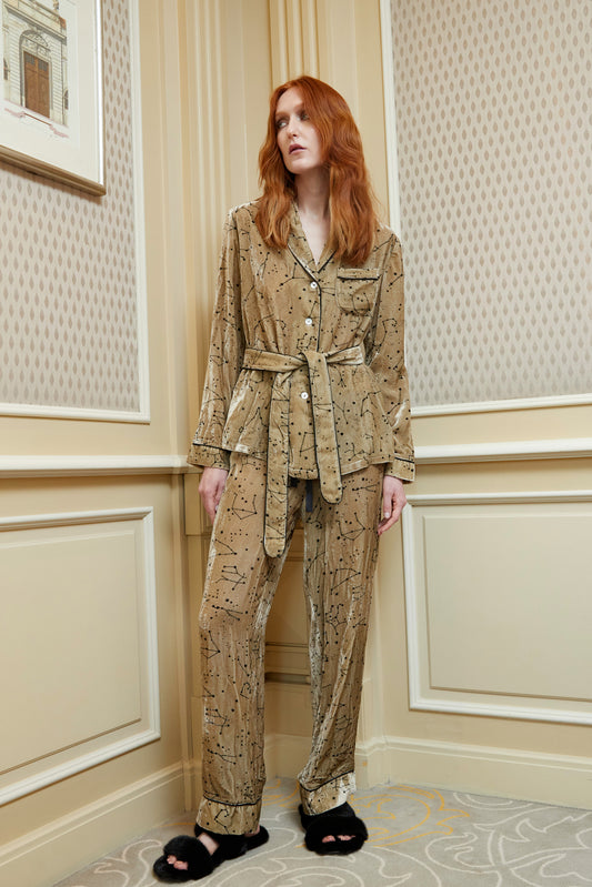 Cosmic Beige Print Velvet Pyjama Set