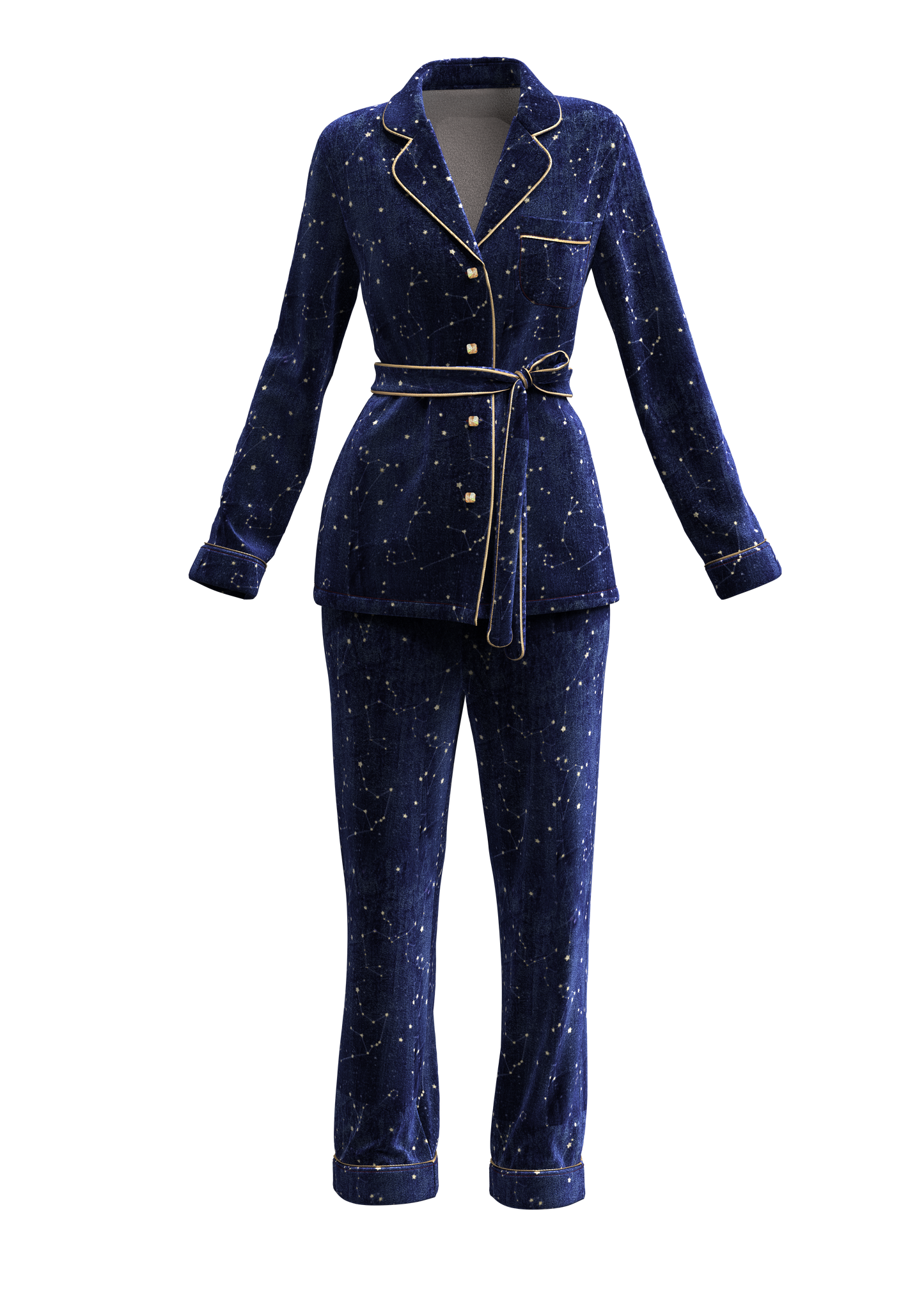 Sapphire Blue Print Velvet Pyjama Set